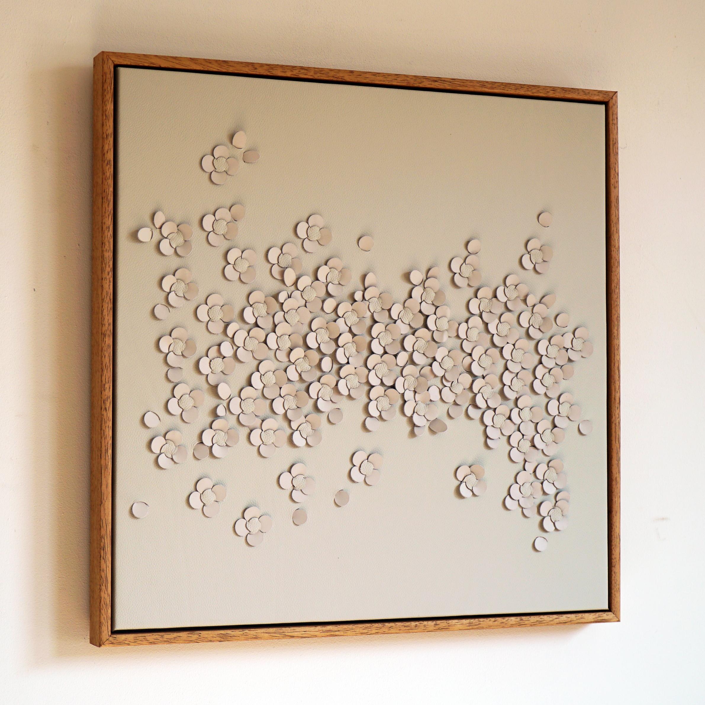 Hand-Crafted Blossom, a Piece of 3D Sculptural Cream Leather Wall Art For Sale