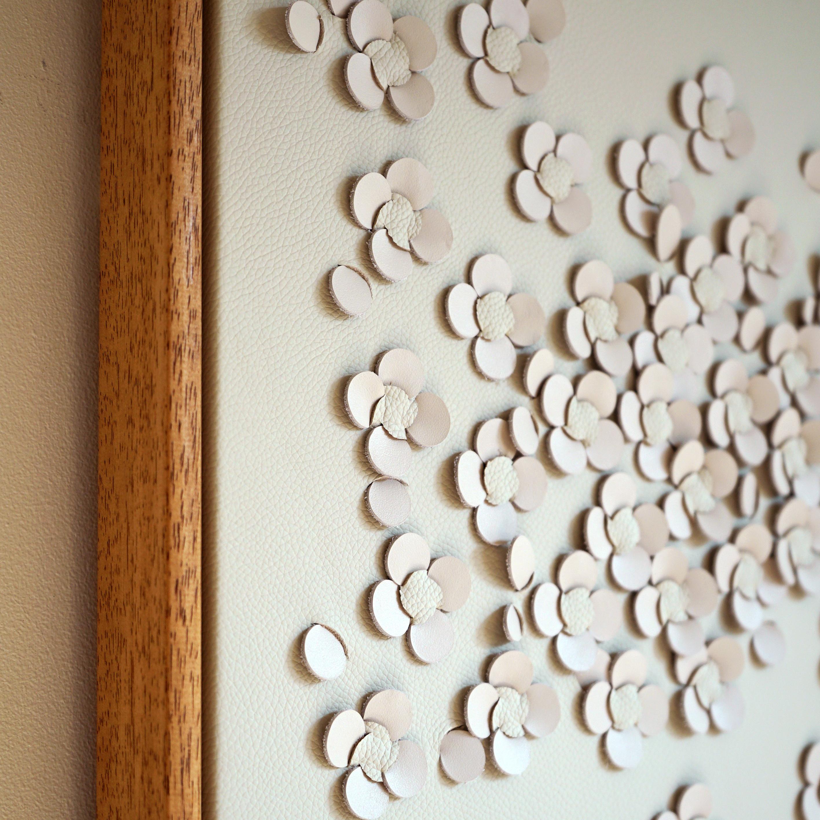 Blossom, a Piece of 3D Sculptural Cream Leather Wall Art In New Condition For Sale In Margate, GB