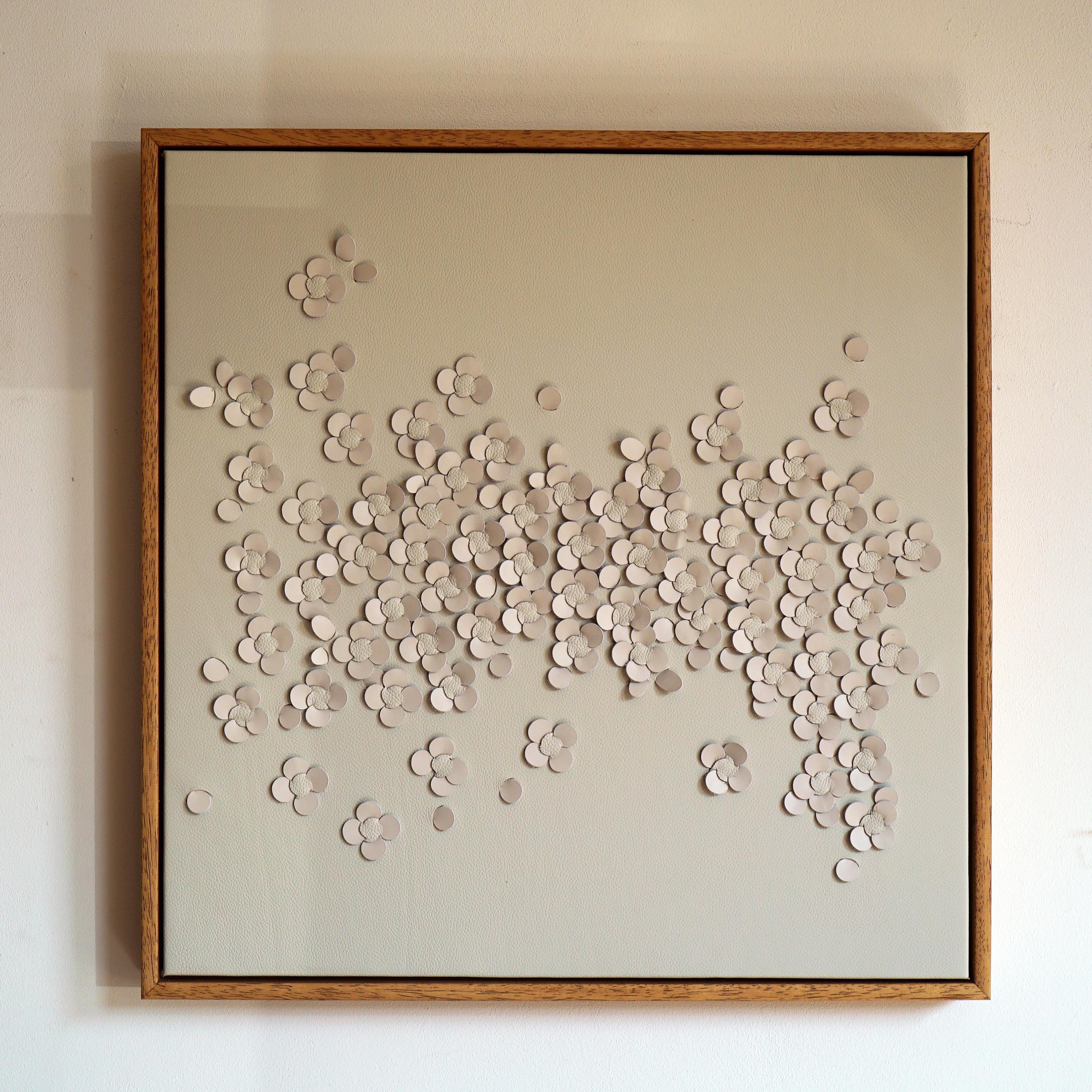 Contemporary Blossom, a Piece of 3D Sculptural Cream Leather Wall Art For Sale