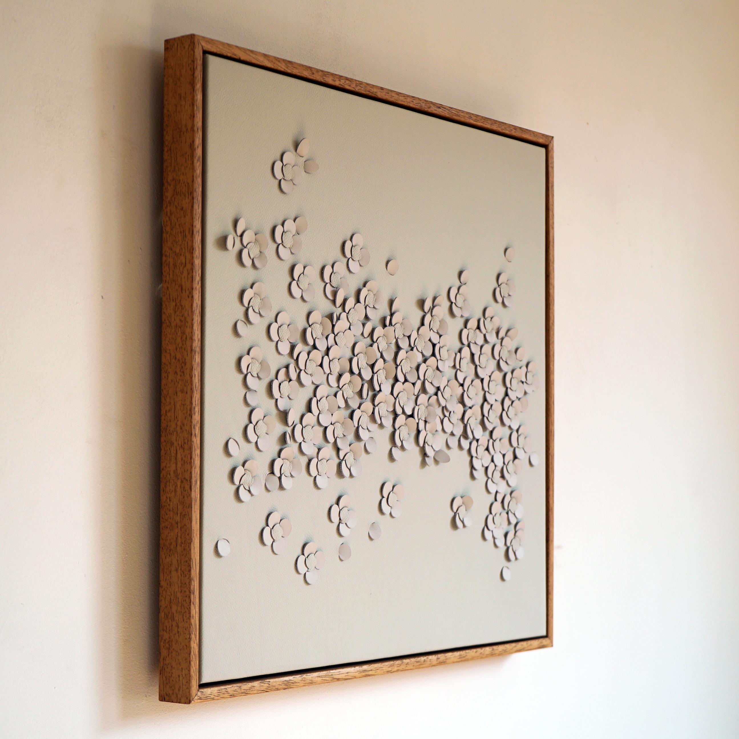Blossom, a Piece of 3D Sculptural Cream Leather Wall Art For Sale 1