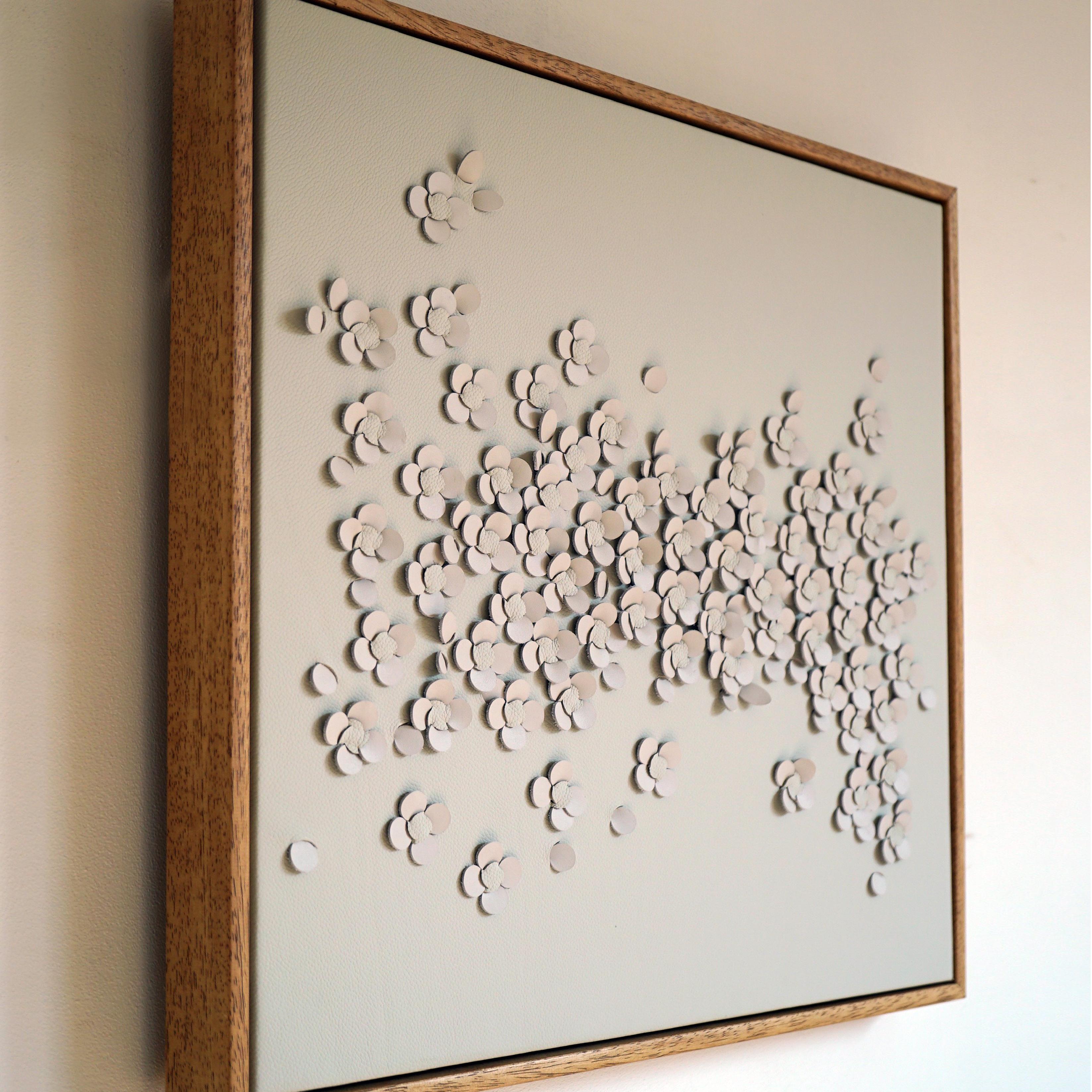 Blossom, a Piece of 3D Sculptural Cream Leather Wall Art For Sale 2