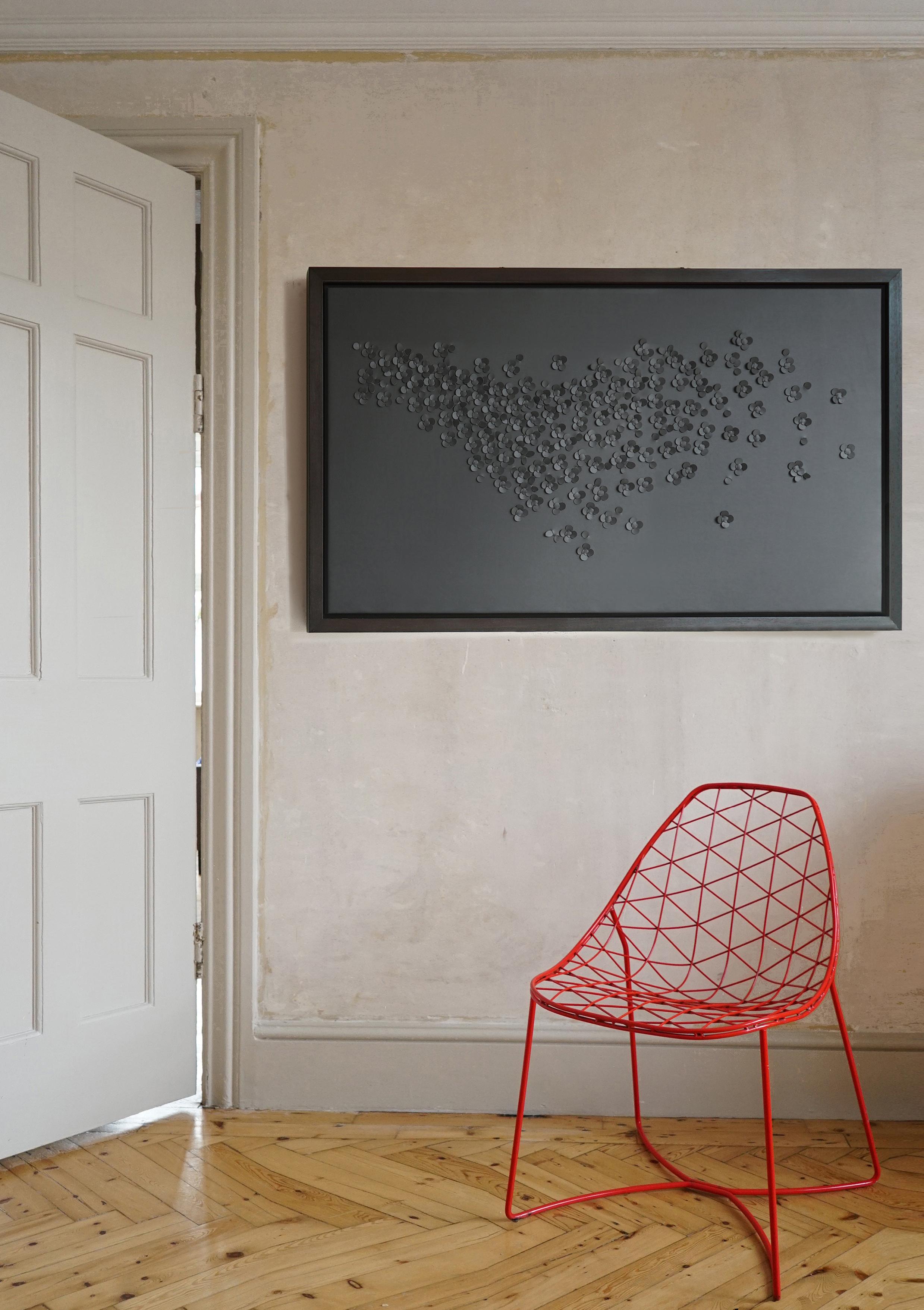 Hand-Crafted Blossom, a Piece of 3D Sculptural Grey Leather Wall Art For Sale