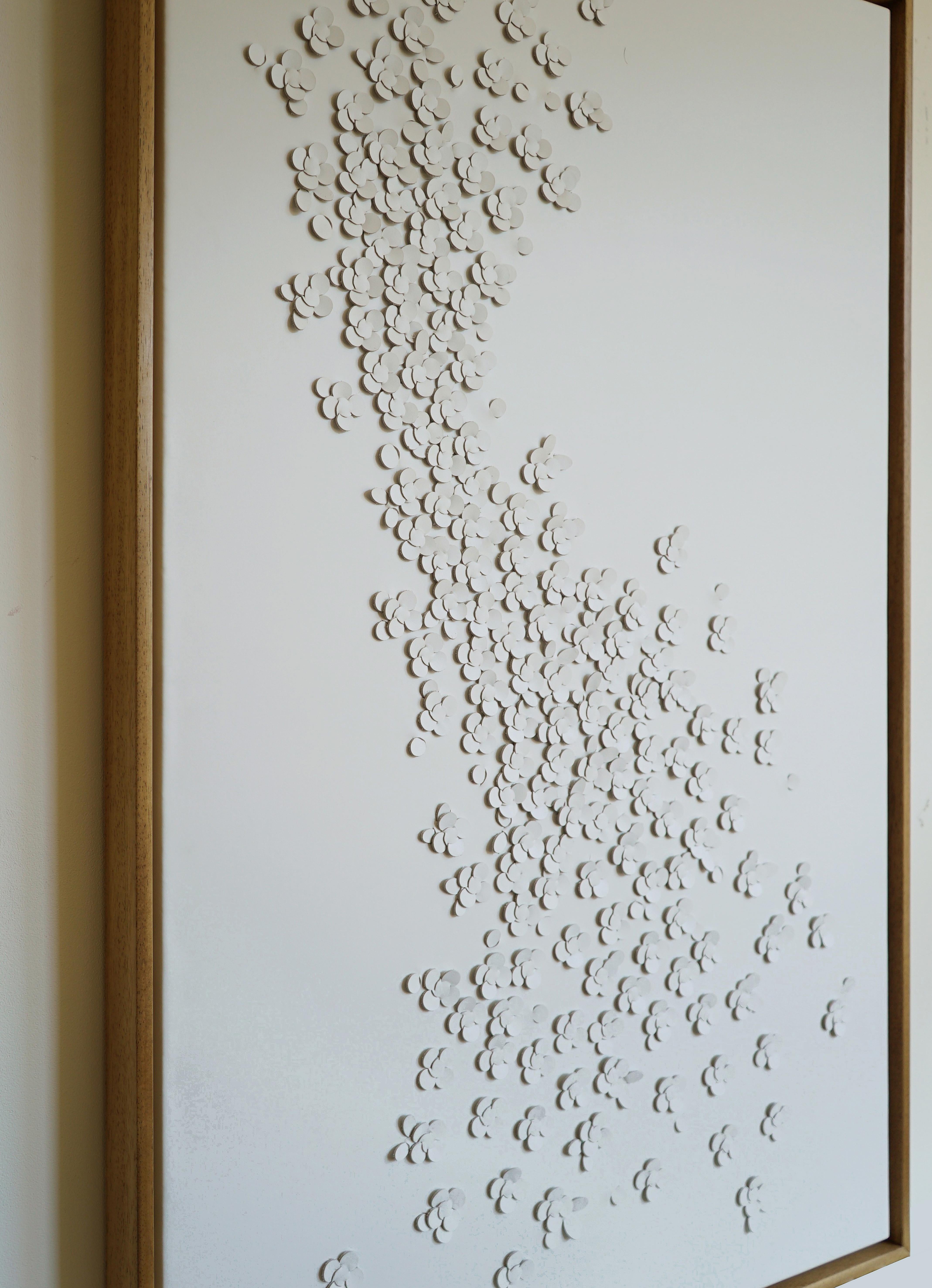 Hand-Crafted Blossom: A Piece of 3D Sculptural White Leather Wall Art. For Sale
