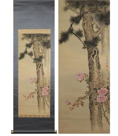 Blossom and Tree Scene Meiji Period Scroll Japan 19c Artist Araki Kanpo