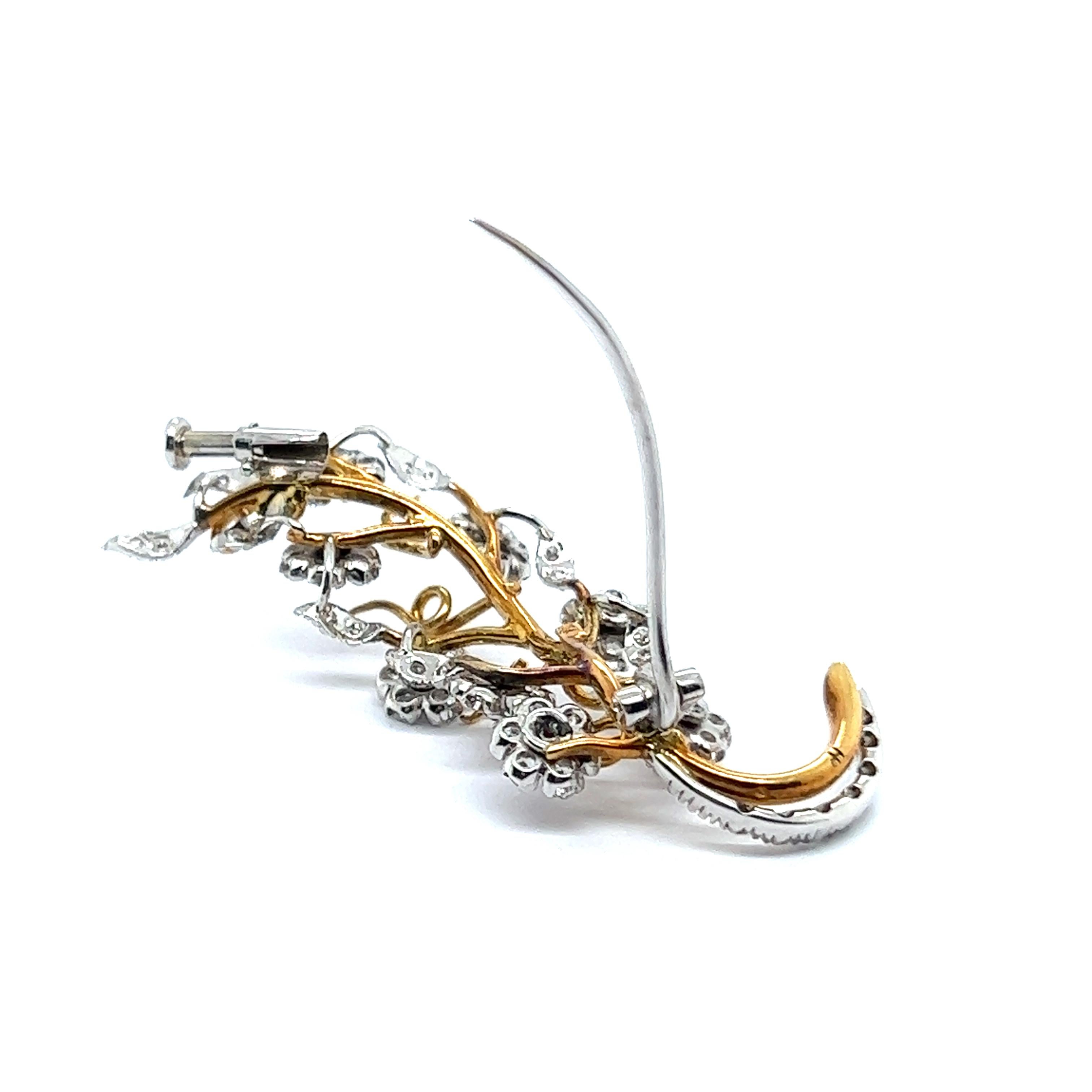 Women's or Men's Blossom Branch Brooch with Dimonds and Pink Sapphires in White and Yellow Gold For Sale