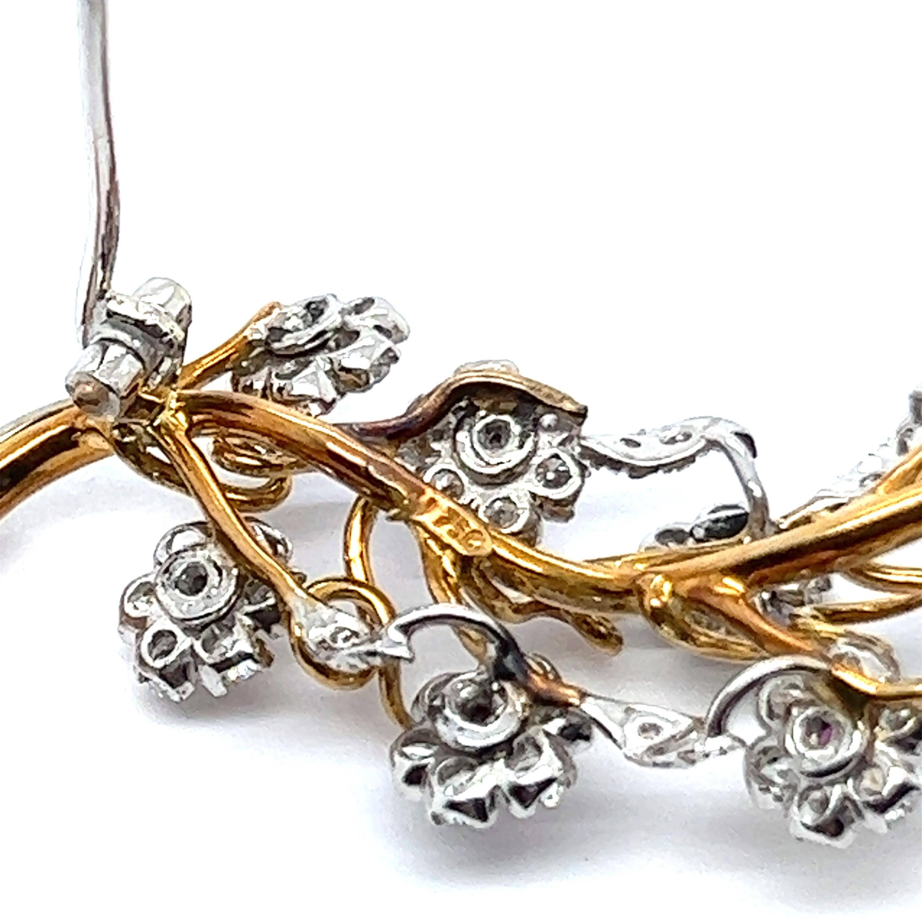 Blossom Branch Brooch with Dimonds and Pink Sapphires in White and Yellow Gold For Sale 2