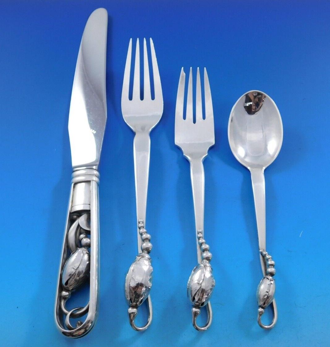Blossom von Georg Jensen, Besteckset aus Sterlingsilber für 12 Personen, 60 Teile, Dinner (Skandinavische Moderne)
