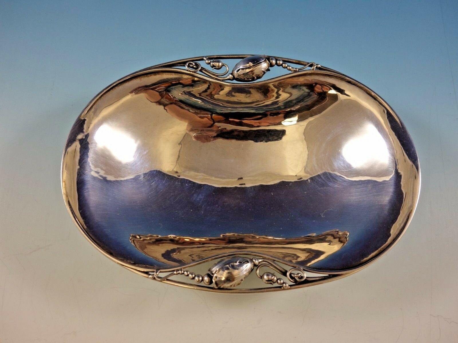 Scandinavian Modern Blossom by Georg Jensen, Sterling Silver Oval Bowl Hollowware