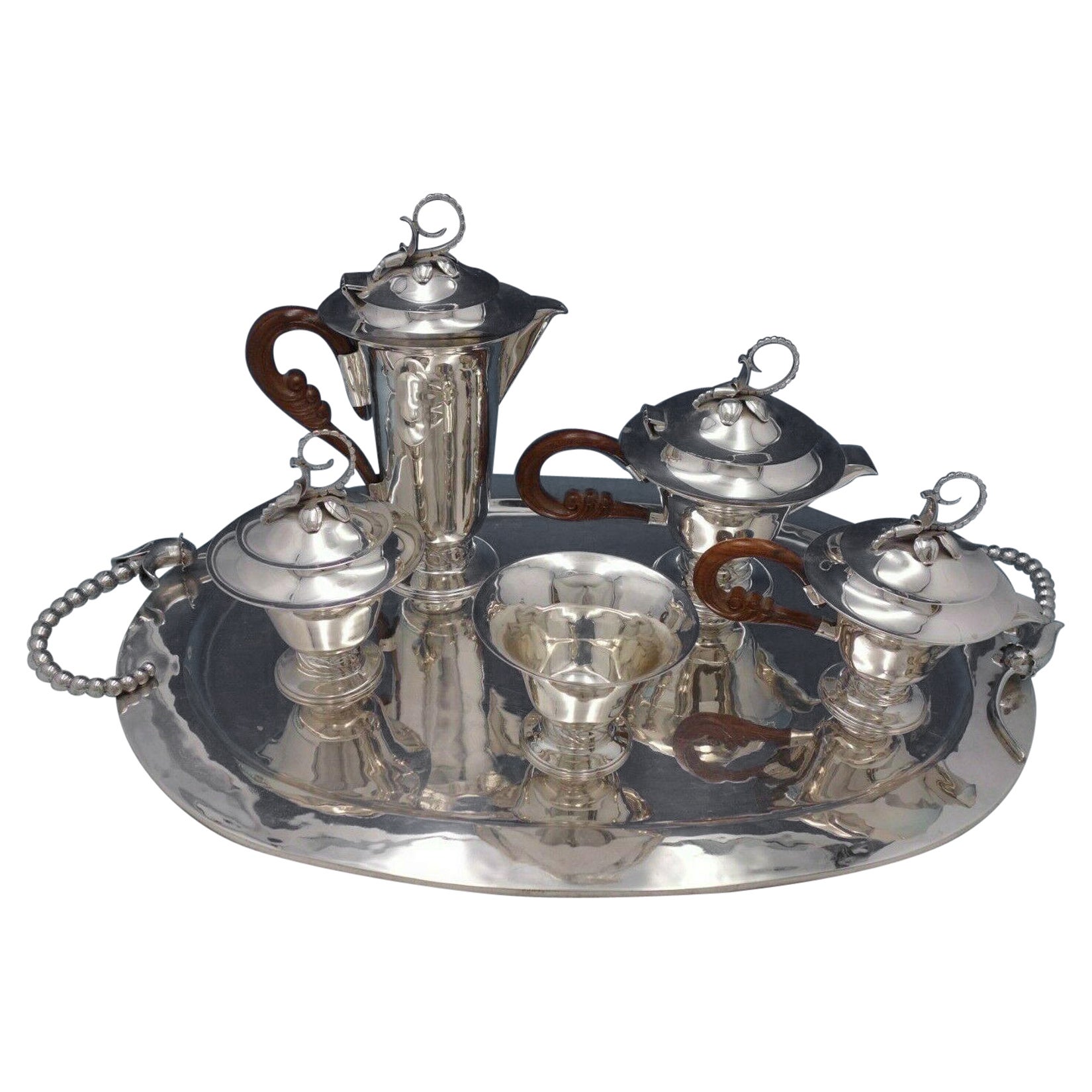 Service à thé en argent sterling mexicain Blossom par Louvre Silver Shop 6 pièces '#6778'