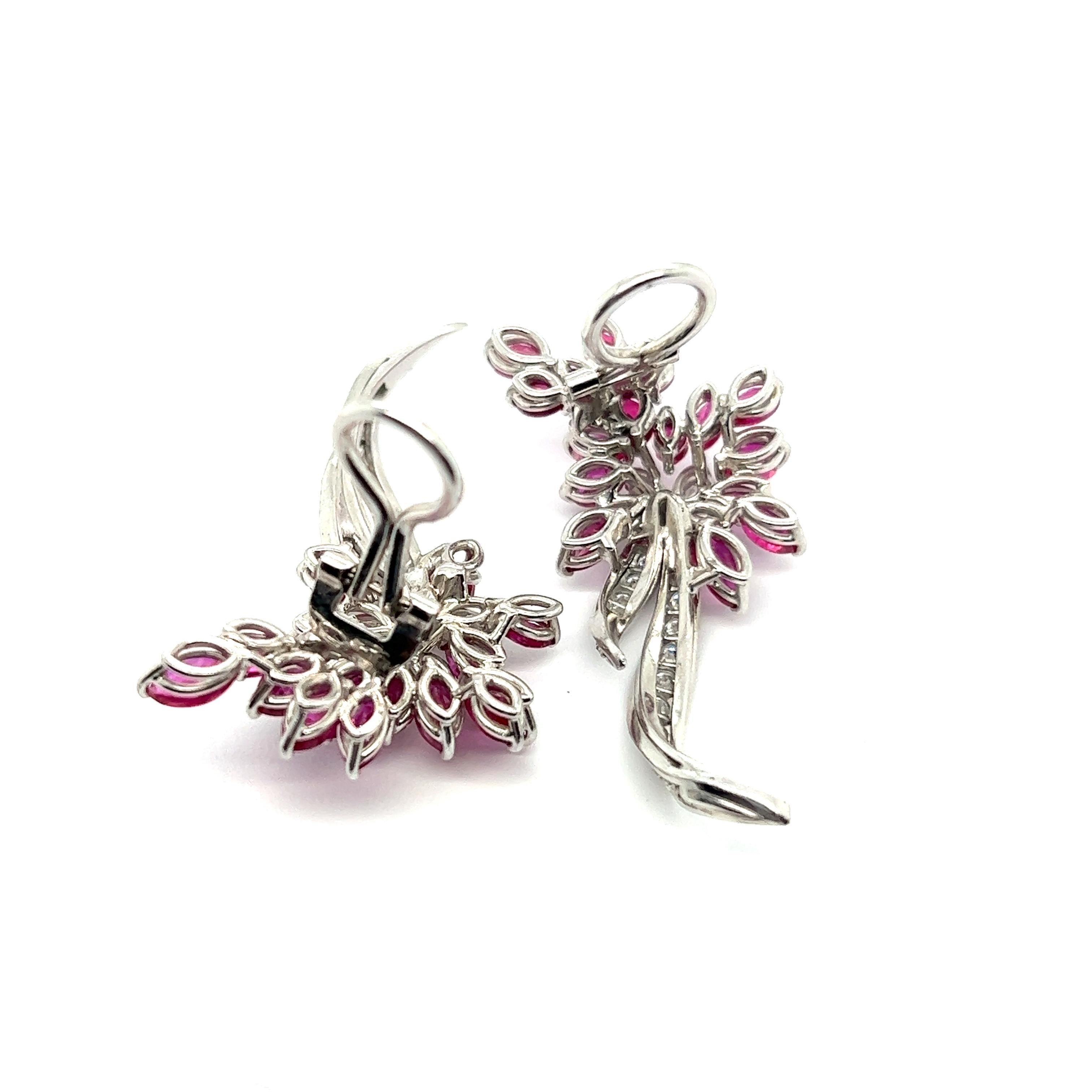 Blossom Clip-on Earrings with Rubies & Diamonds in 18 Karat White Gold For Sale 10
