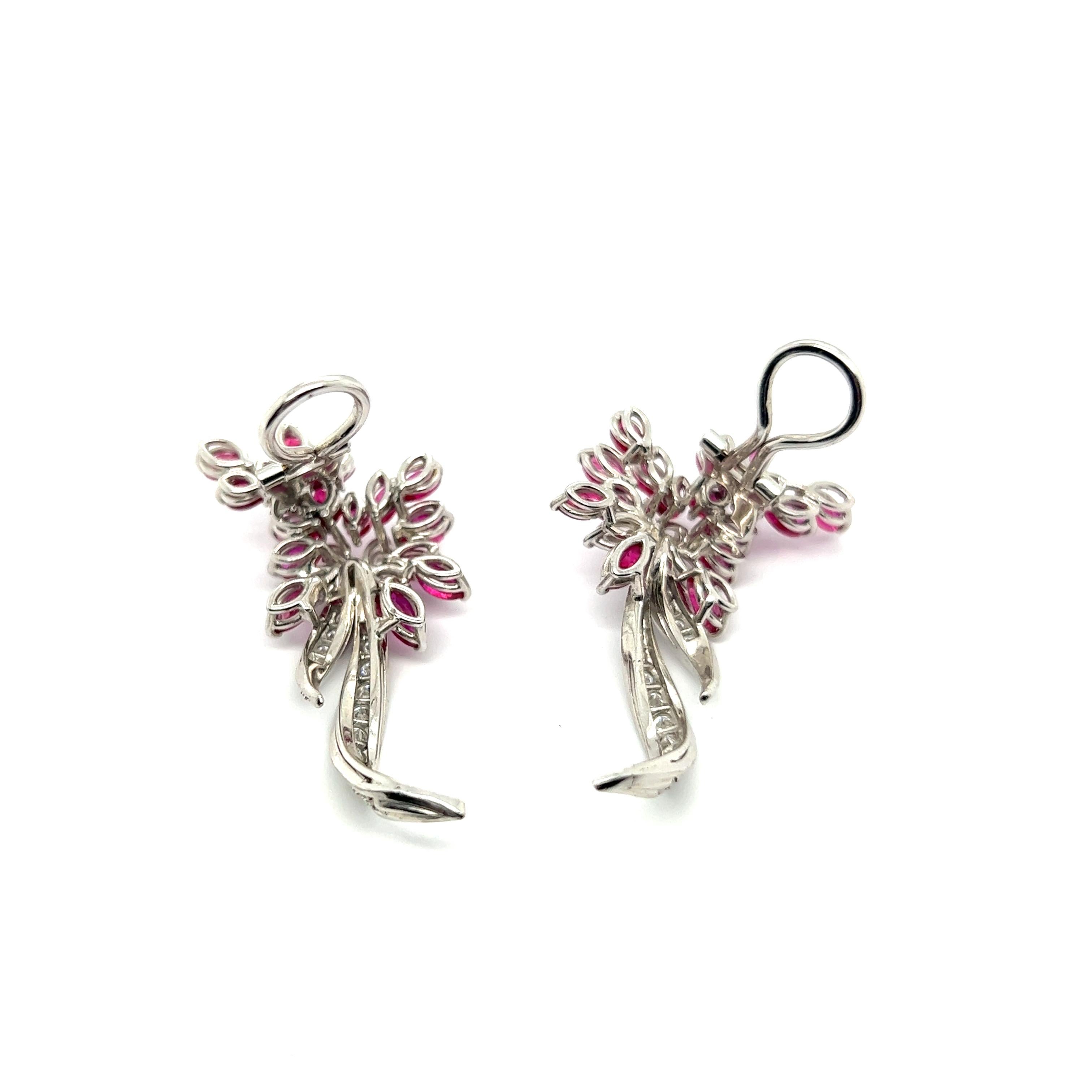 Blossom Clip-on Earrings with Rubies & Diamonds in 18 Karat White Gold For Sale 3
