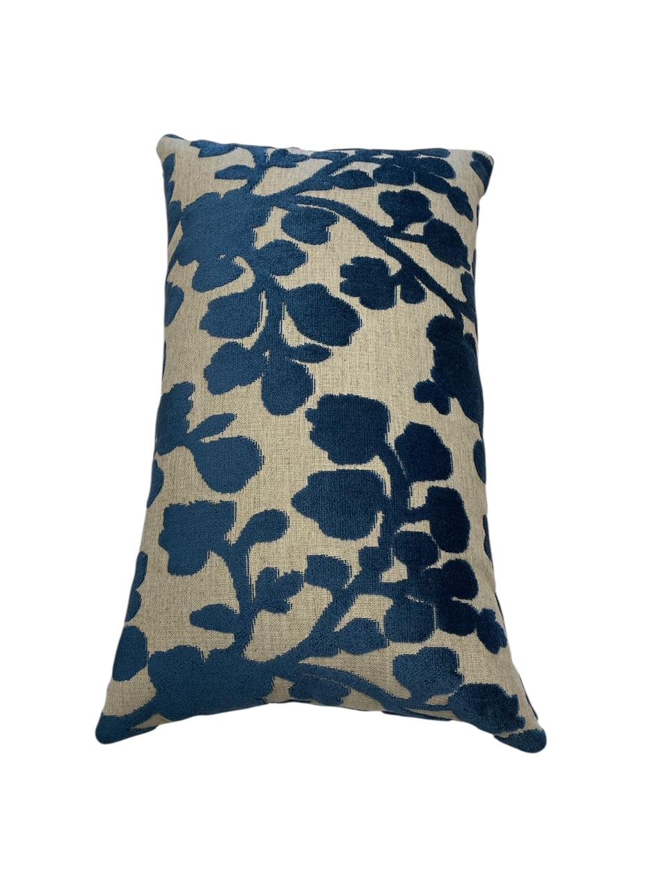 Elevate your space with our custom-made Blossom Cut Velvet Pillow Cover in rich Sapphire. Featuring a luxurious textured pattern, knife edge finish, and a discreet invisible zipper, it's paired with a plush down feather insert for ultimate comfort