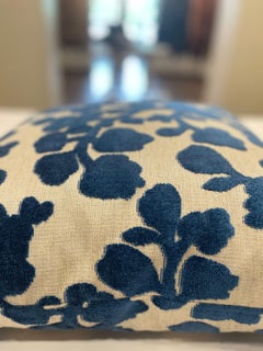 Blossom Cut Velvet Sapphire Throw Pillow