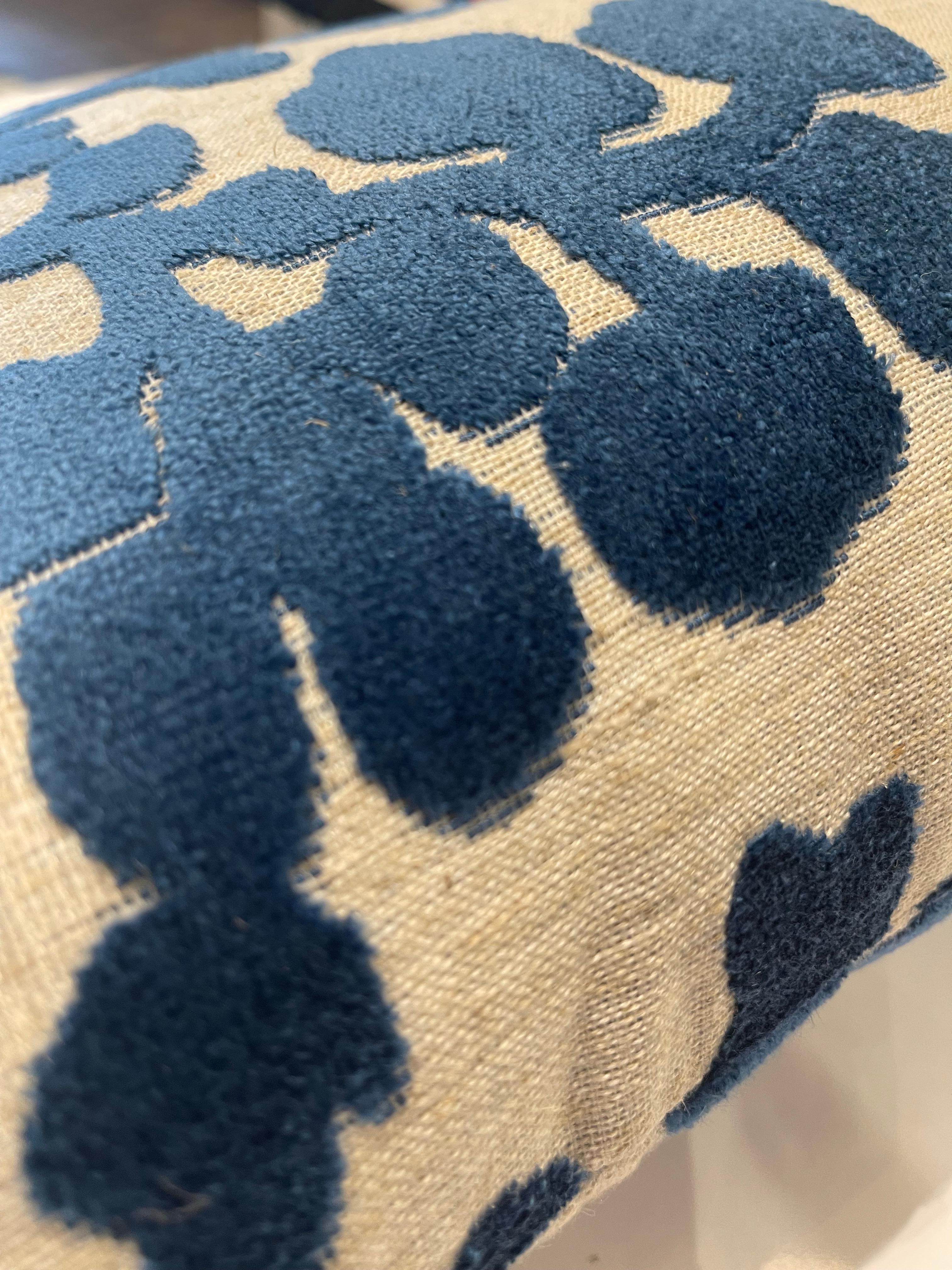 Modern Blossom Cut Velvet Sapphire Throw Pillow For Sale
