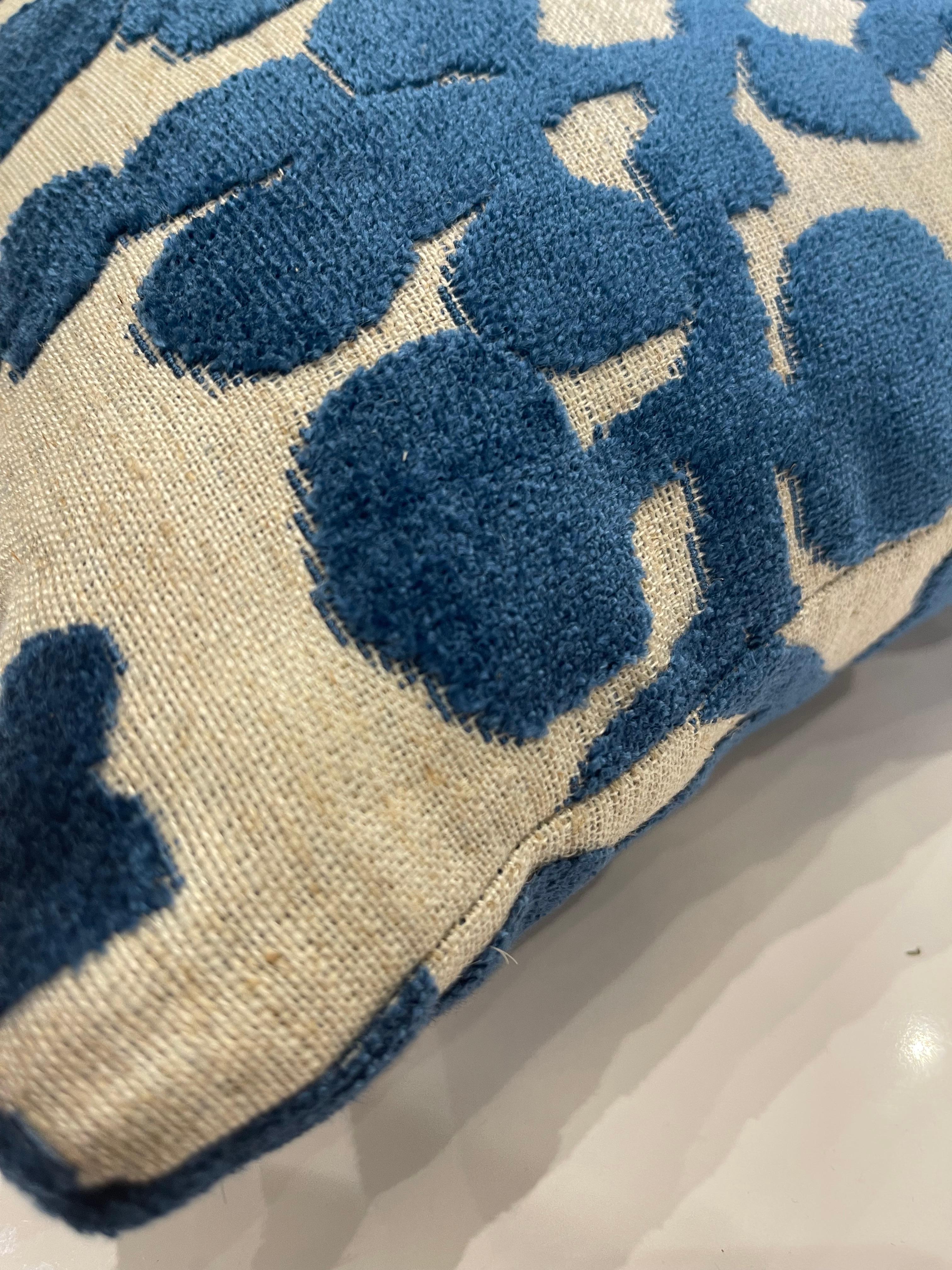 American Blossom Cut Velvet Sapphire Throw Pillow For Sale