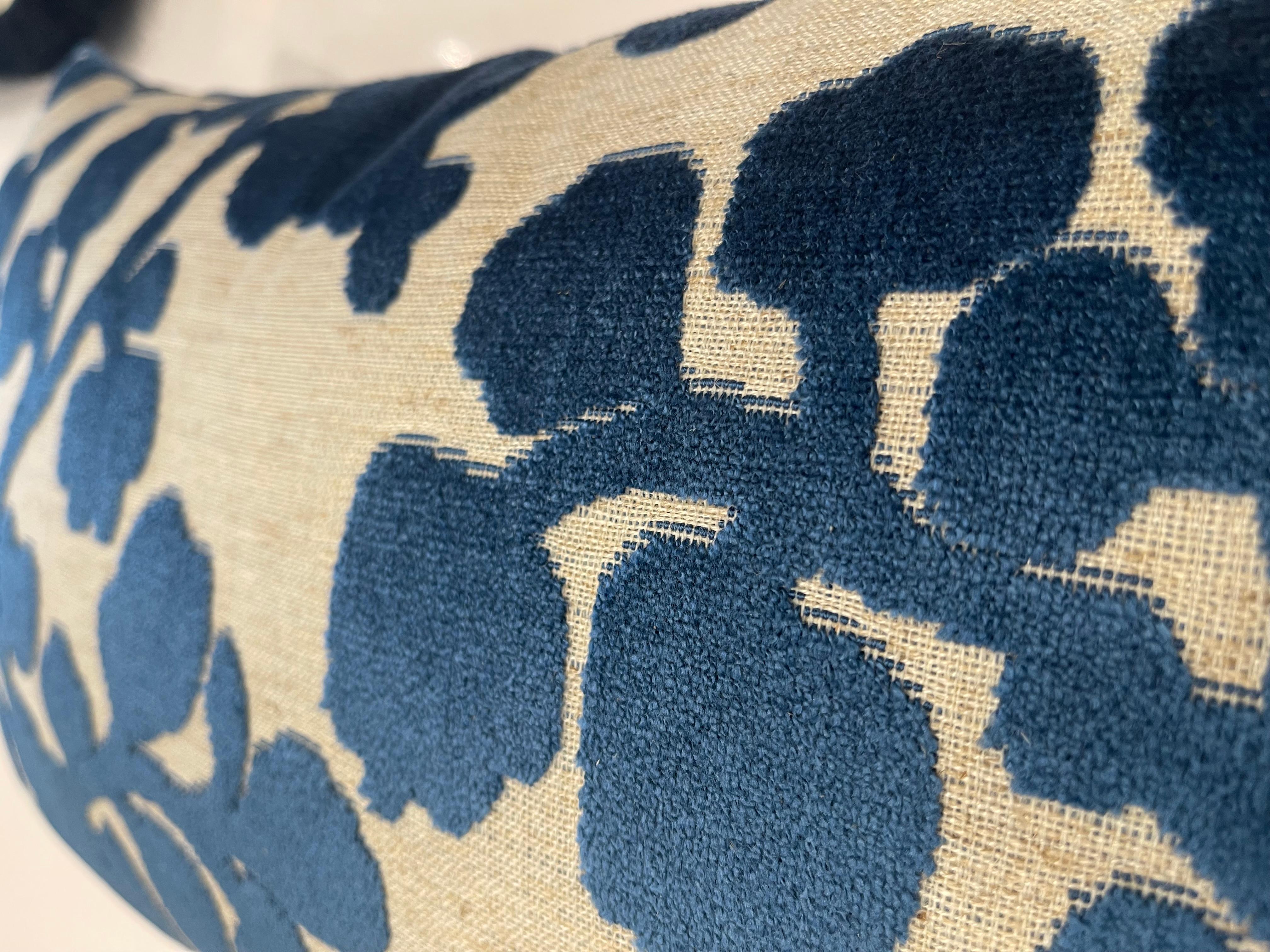 Contemporary Blossom Cut Velvet Sapphire Throw Pillow For Sale