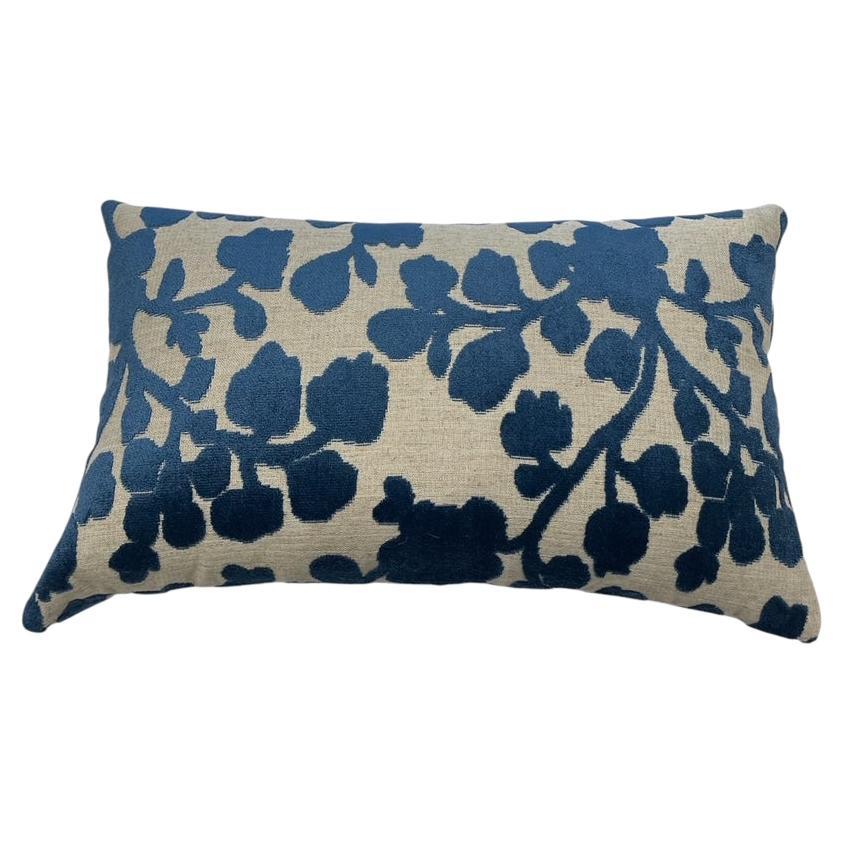 Blossom Cut Velvet Sapphire Throw Pillow
