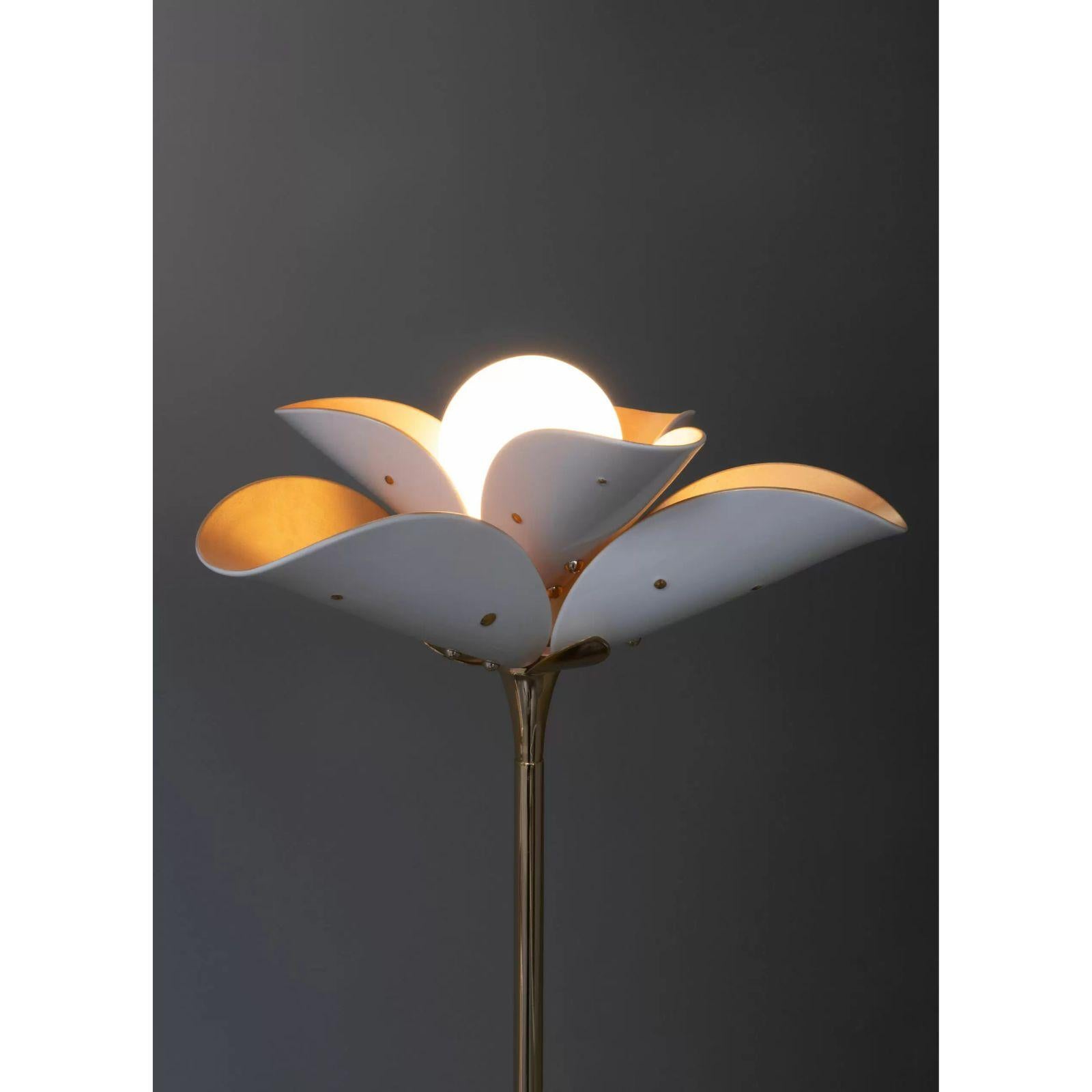 Spanish Blossom Floor Lamp White and Golden Luster  For Sale