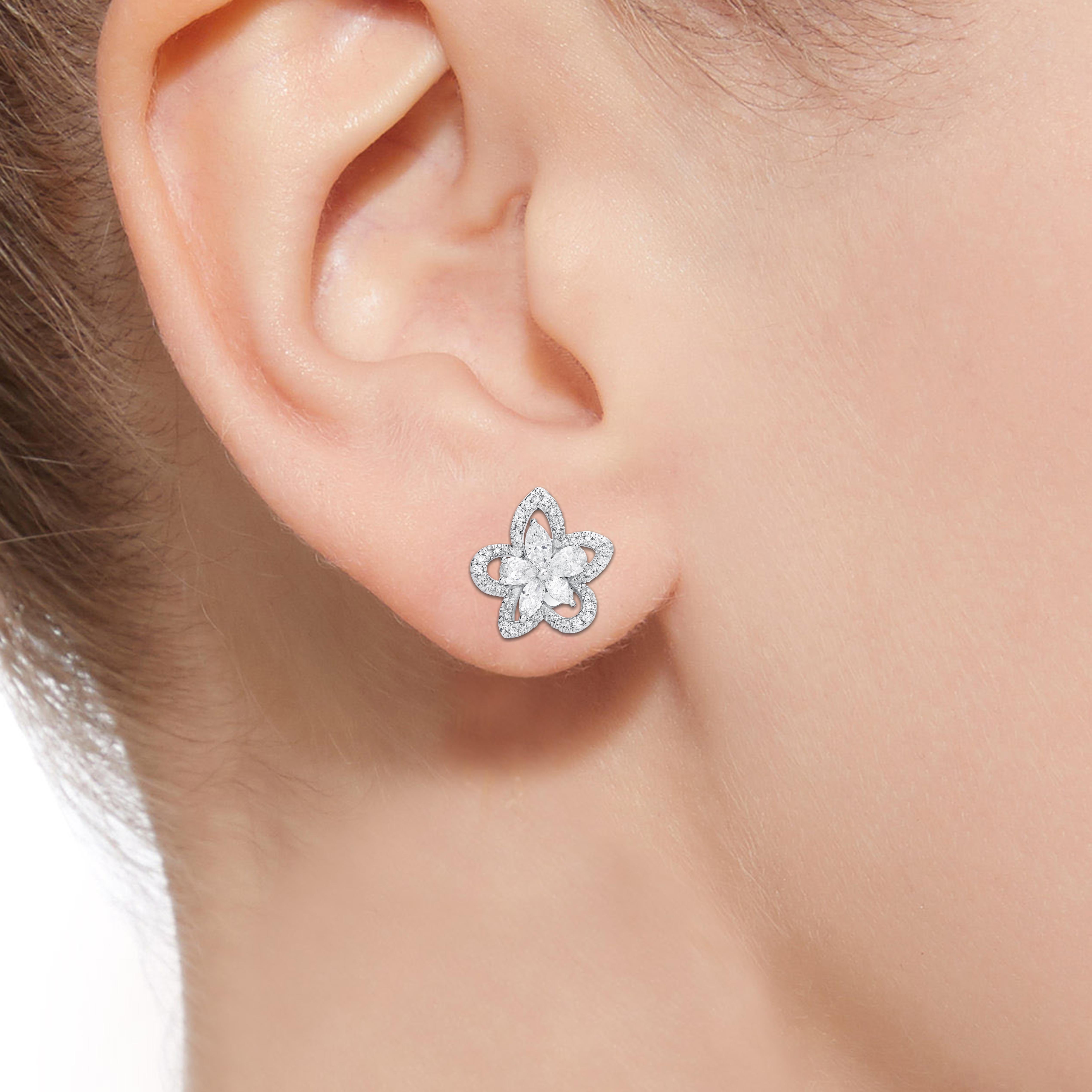 Blossom Flower 18k White Diamond Jacket Earring For Sale 3
