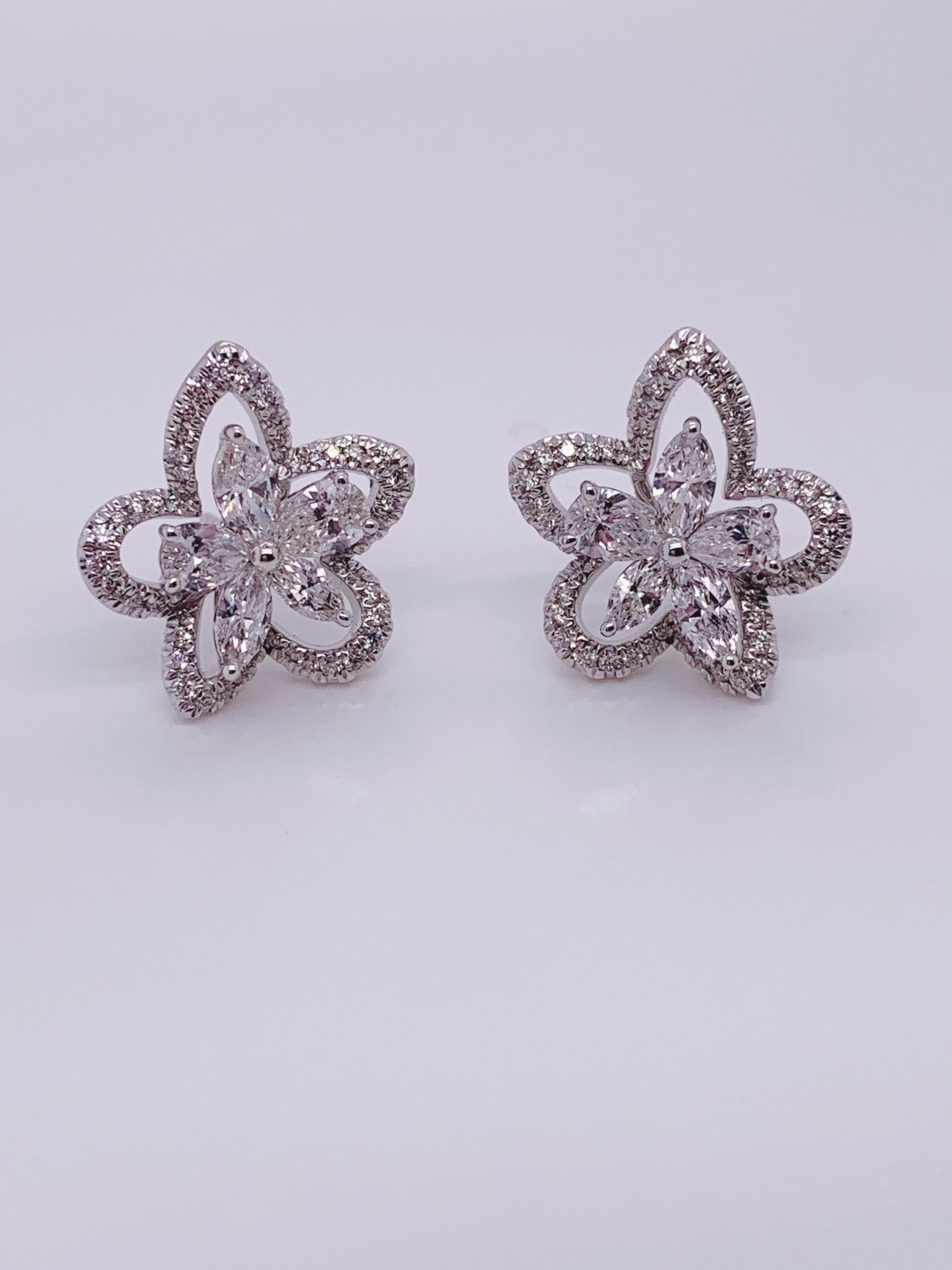 Women's Blossom Flower 18k White Diamond Jacket Earring For Sale