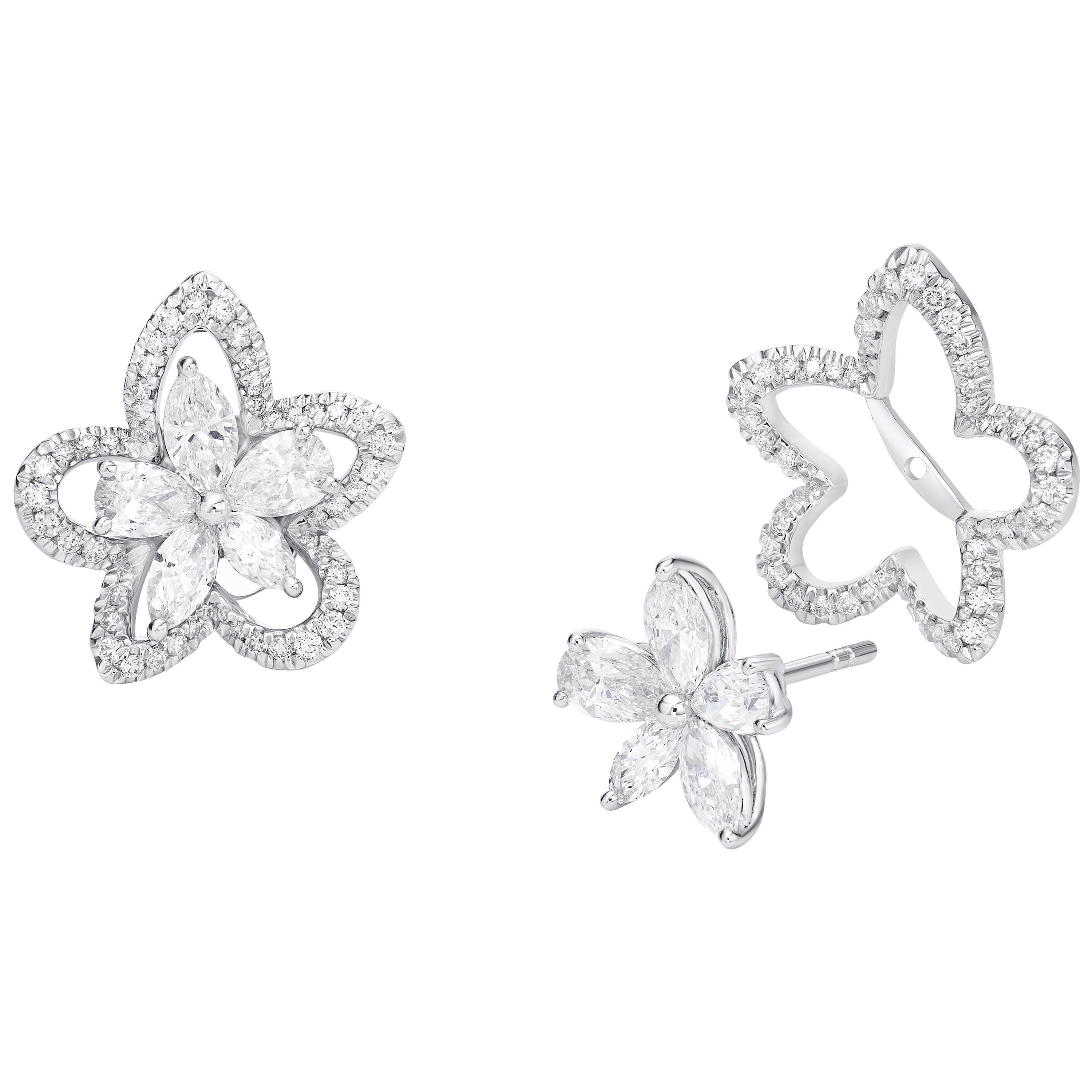 Blossom Flower 18k White Diamond Jacket Earring For Sale at 1stDibs