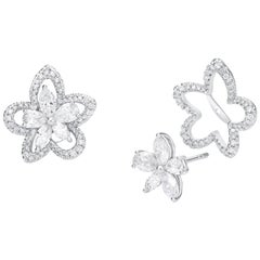 Blossom Flower 18k White Diamond Jacket Earring