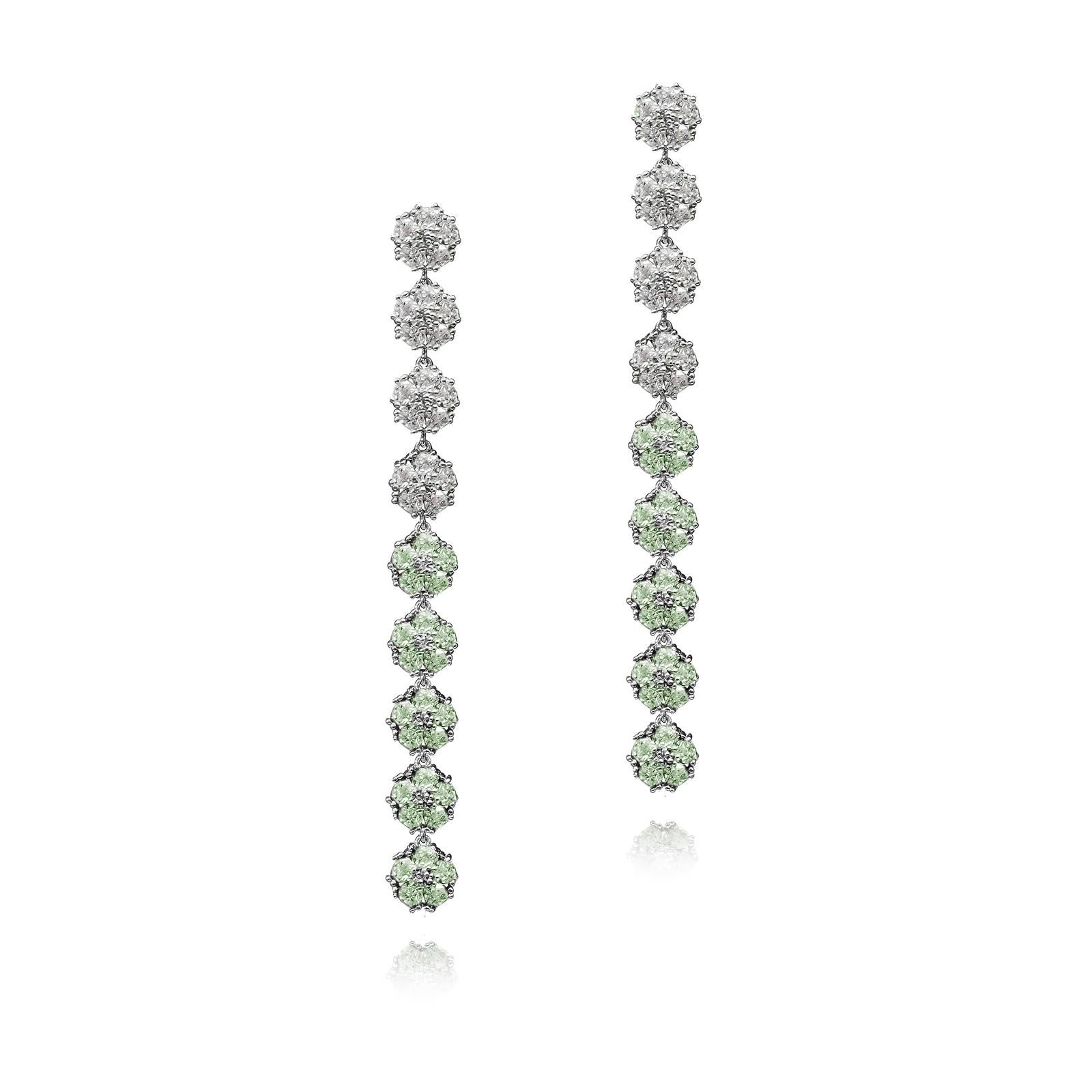 Trillion Cut Blossom Gentile Ombre Chandelier Earrings, Sky and London Blue Gemstones For Sale