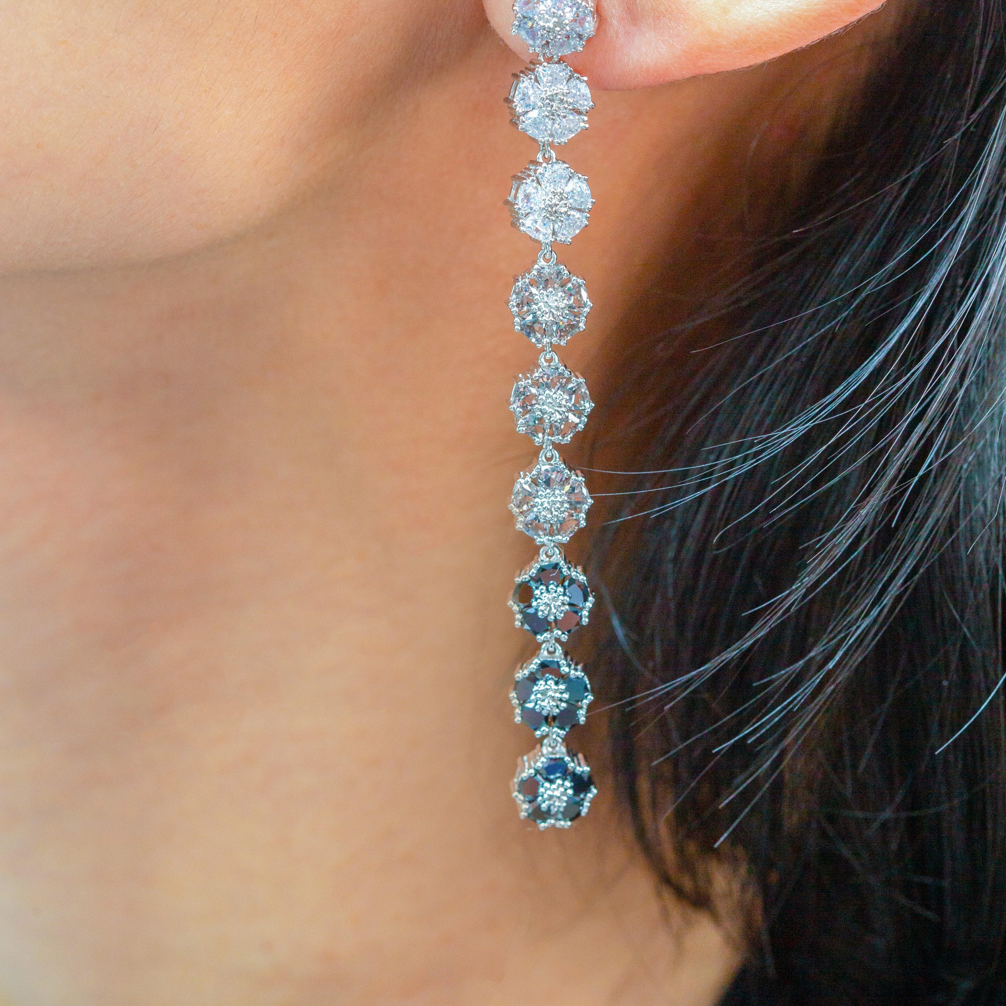 Blossom Gentile Ombre Chandelier Earrings, Sky and London Blue Gemstones For Sale 1