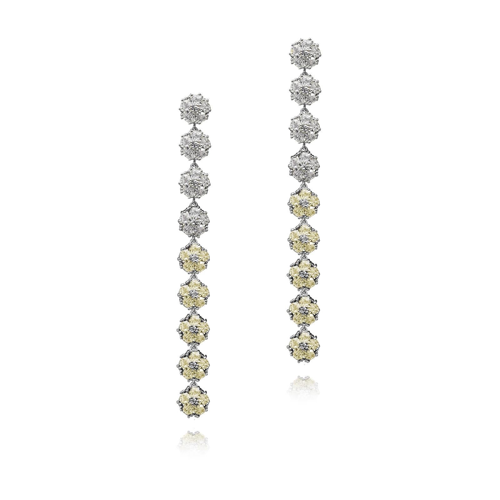 Modern Blossom Gentile Ombre Chandelier Earrings, White, Gray and Black Gemstones For Sale