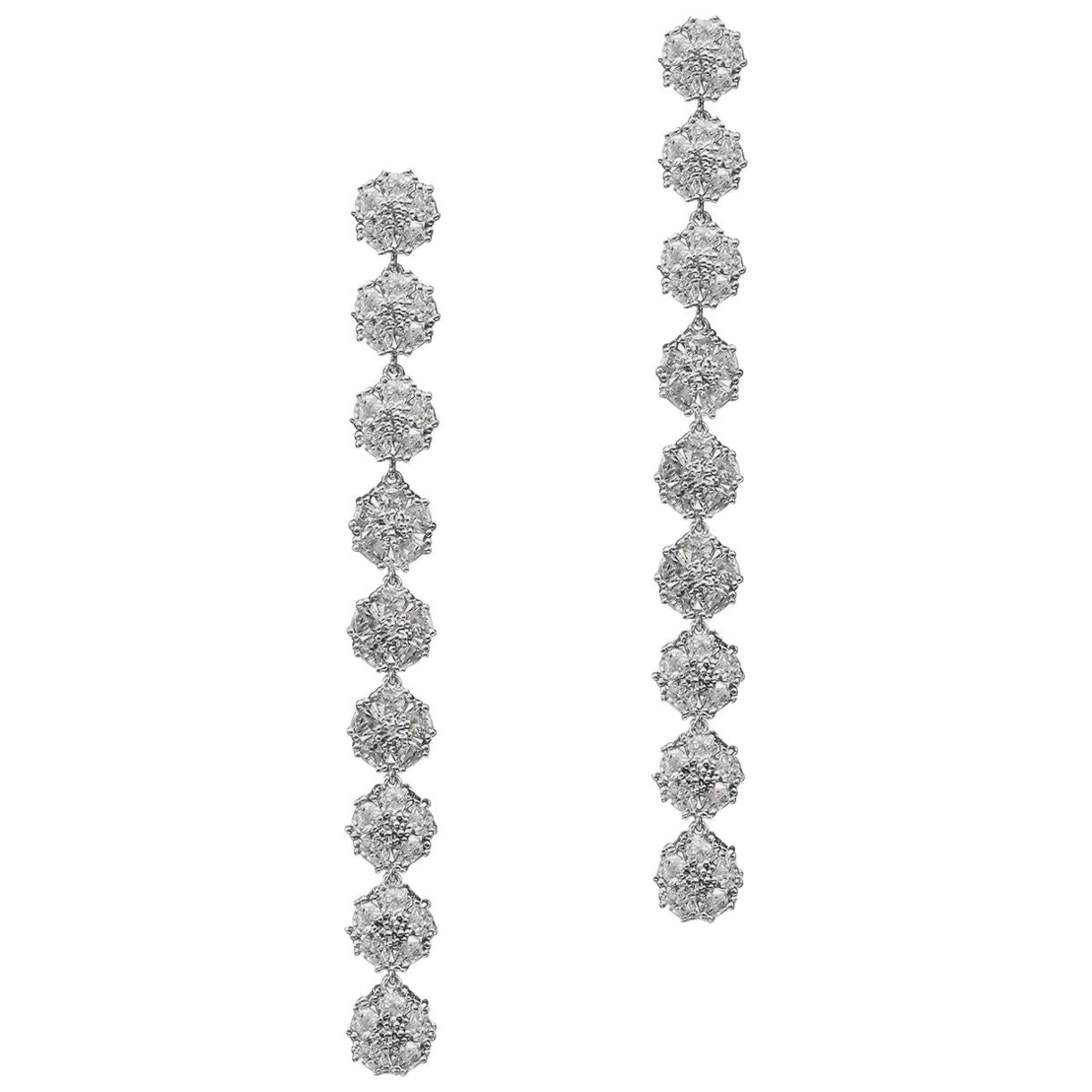 Trillion Cut Blossom Gentile Ombre Chandelier Earrings, White, Gray and Black Gemstones For Sale