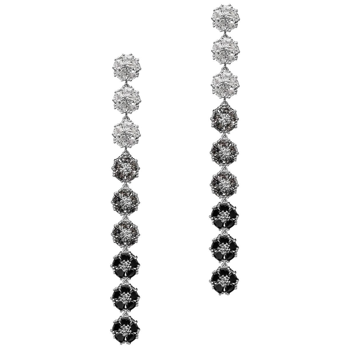 Blossom Gentile Ombre Chandelier Earrings, White, Gray and Black Gemstones For Sale