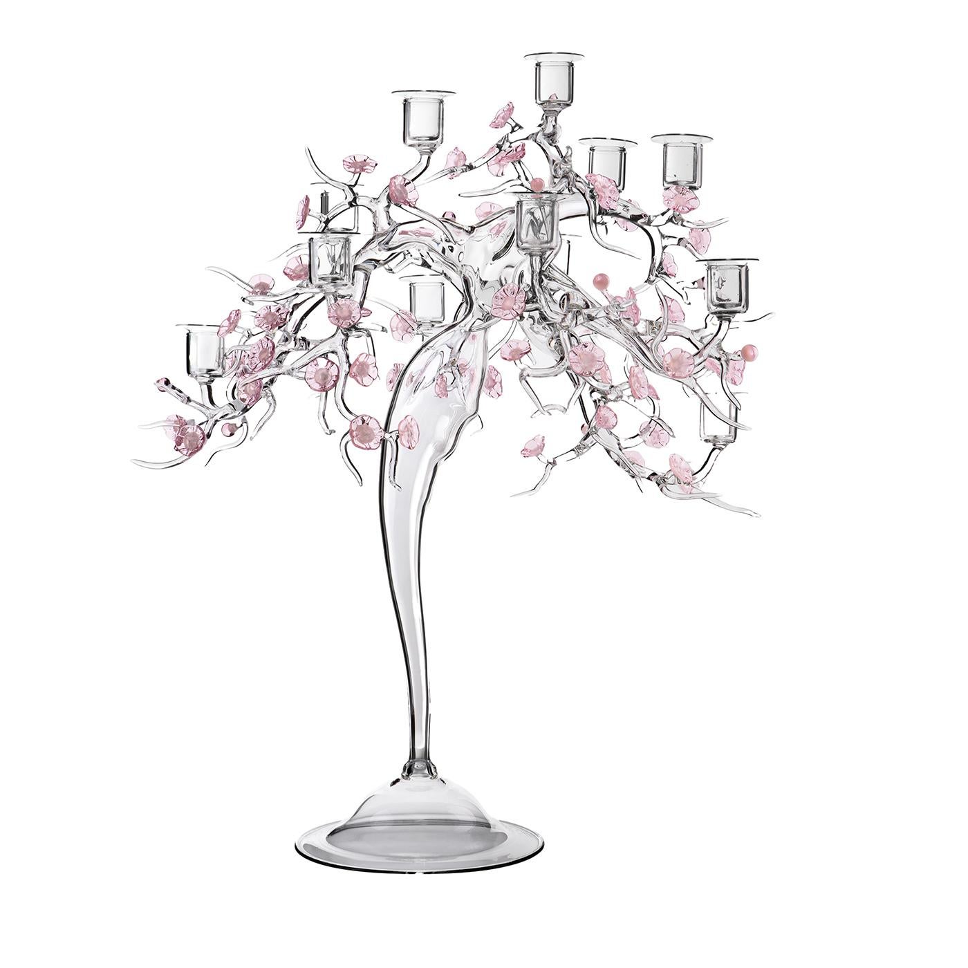 Blossom Glass With Floral Details Candelabra by Simone Crestani (Italienisch) im Angebot