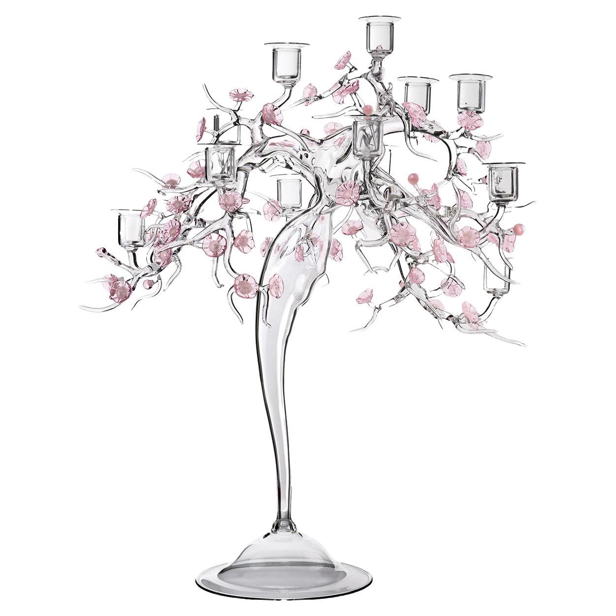 Blossom Glass With Floral Details Candelabra by Simone Crestani im Angebot