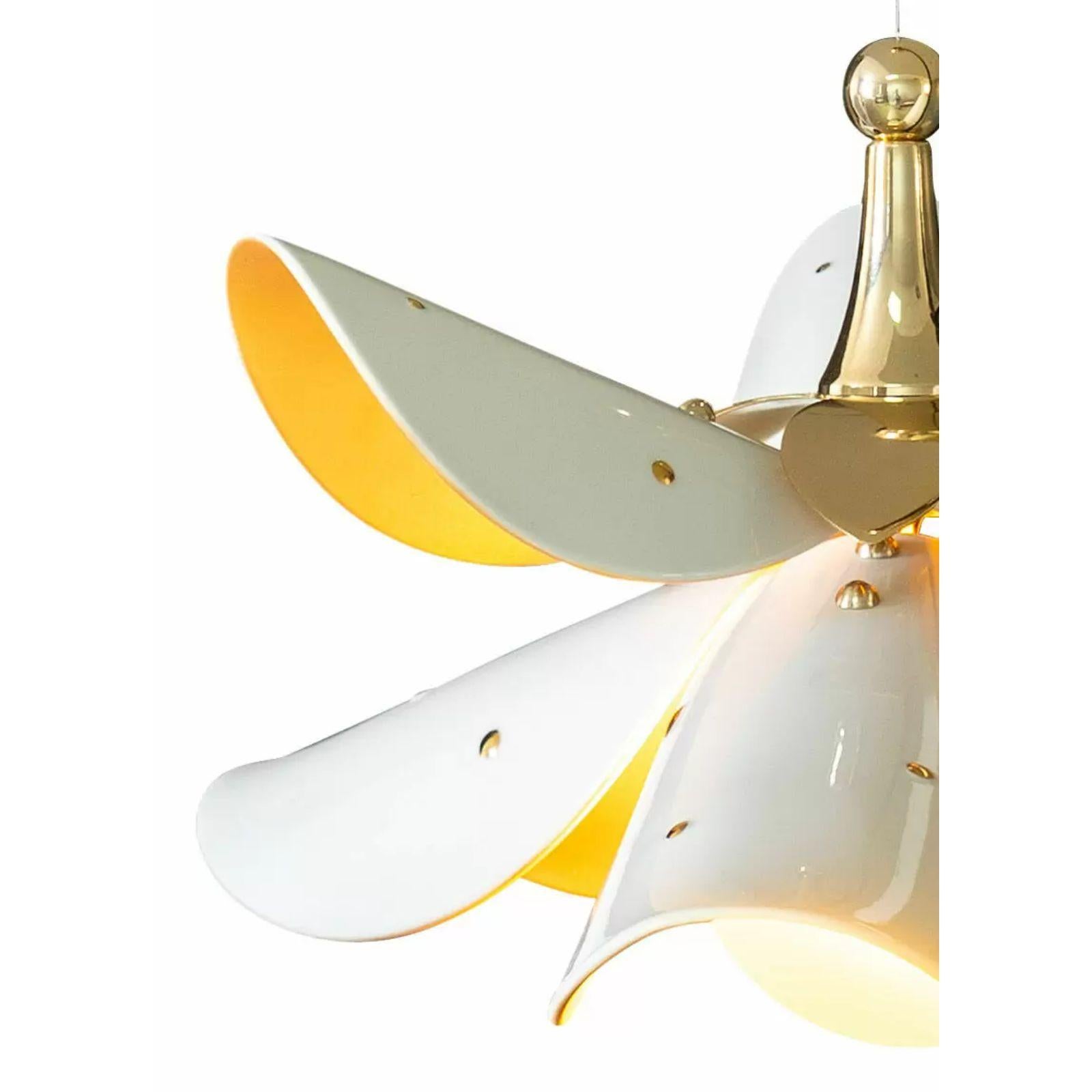 Hand-Crafted Blossom Hanging Lamp from The Blossom Collection in White & Gold (US) For Sale
