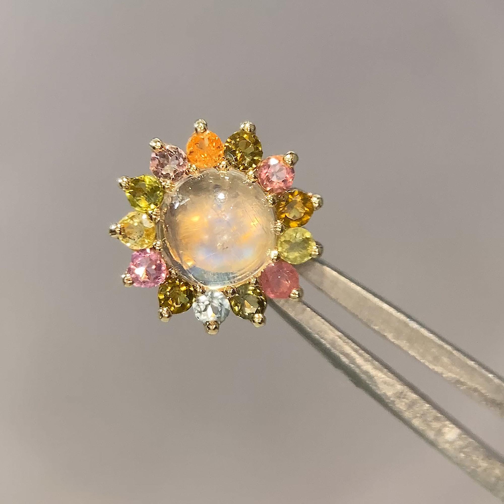 Blossom in Moonstone 18k Yellow Gold Stud Earrings In New Condition For Sale In Denver, CO