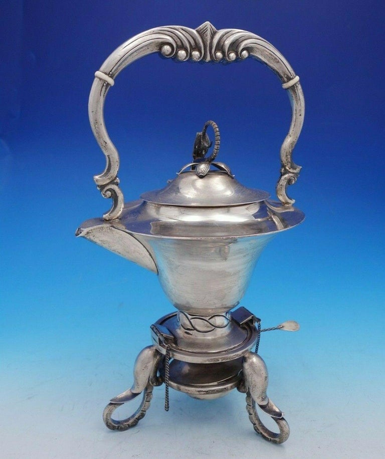 Blossom Mexican Mexico Sterling Silver Tea Set 7-Piece In Excellent Condition For Sale In Big Bend, WI