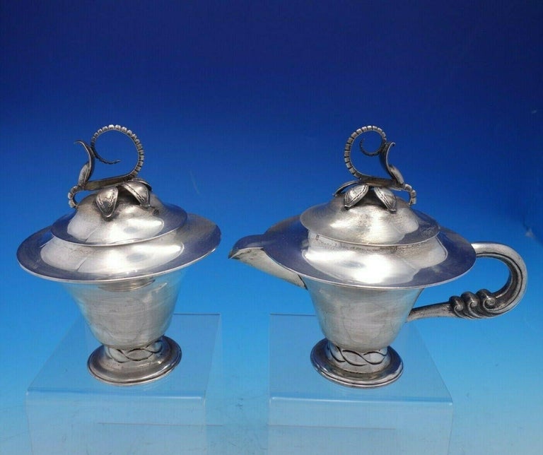 Blossom Mexican Mexico Sterling Silver Tea Set 7-Piece For Sale 2