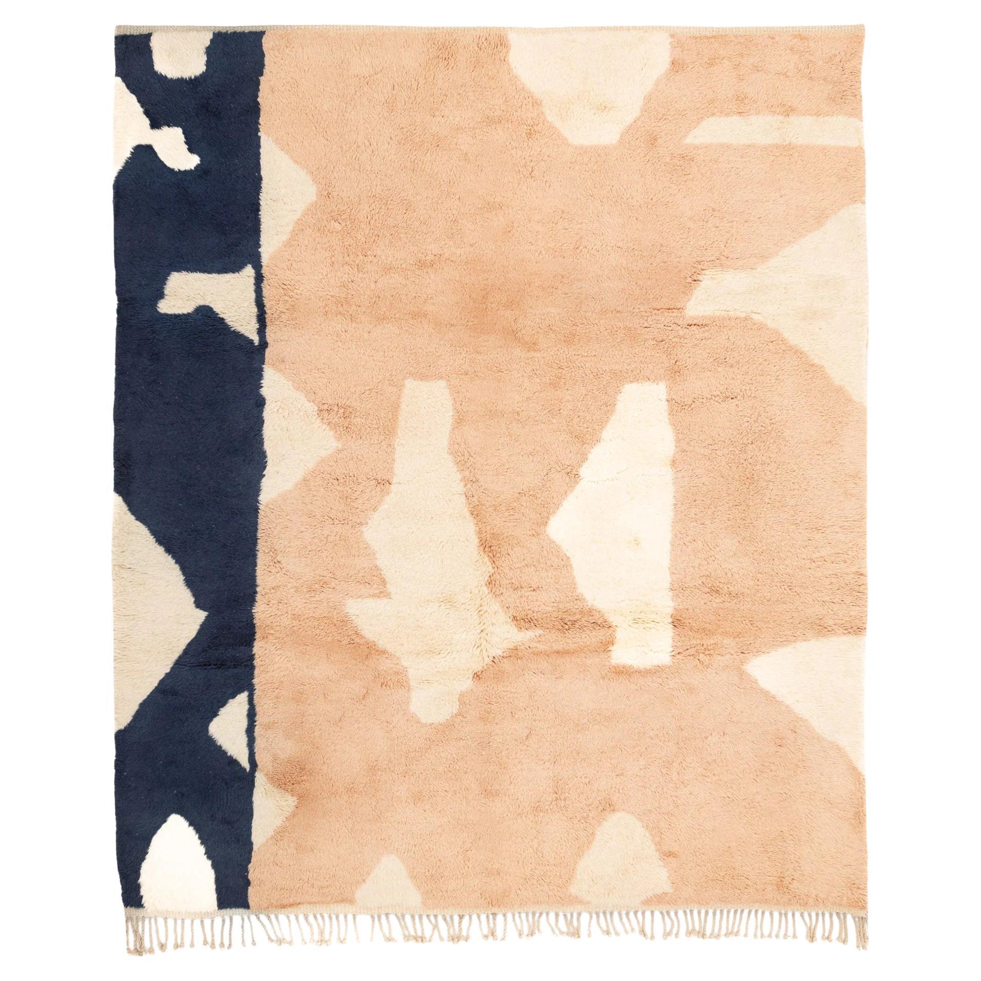 Blossom Peach And Black, Authentic Premium Shag, All-Natural, Wool Moroccan Rug For Sale