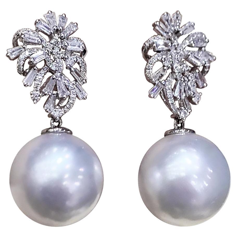 【Vine Symphony】Blossom Radiance 12–13mm South Sea Pearl & Diamond Earrings