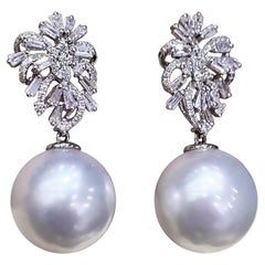【Vine Symphony】Blossom Radiance 12–13mm South Sea Pearl & Diamond Earrings