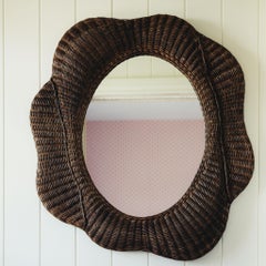 Blossom Rattan Oval Mirror, Teak