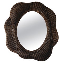 Blossom Rattan Oval Mirror, Teak