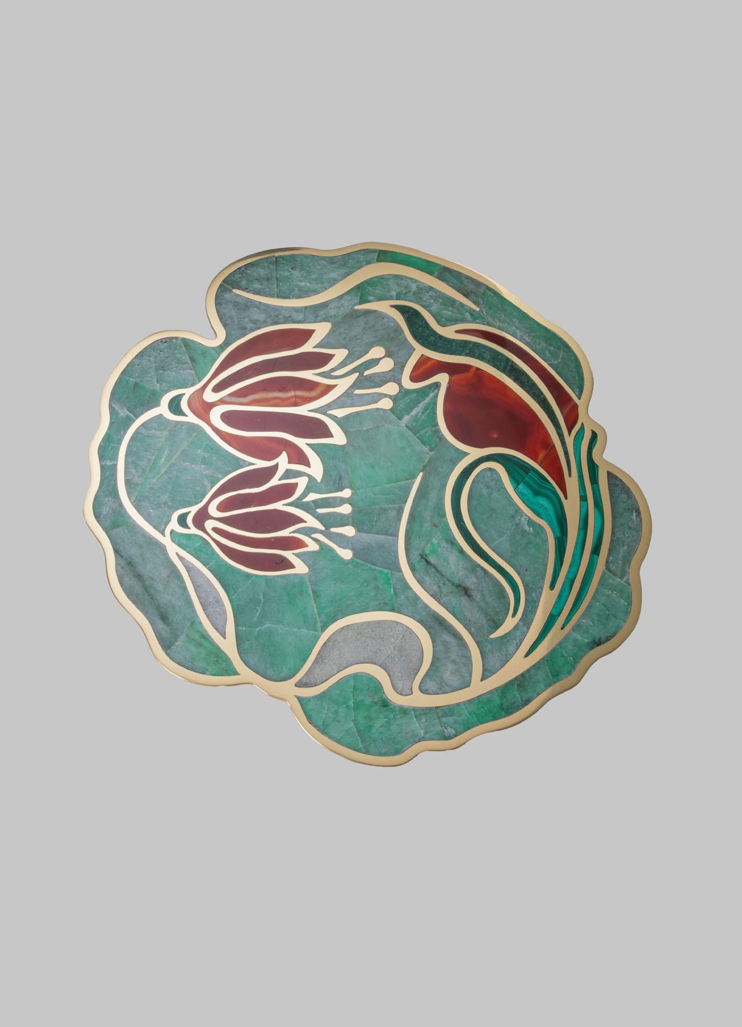 Blossom Side Table Large in Brass & Semi Precious Stone In New Condition For Sale In Noida, DL