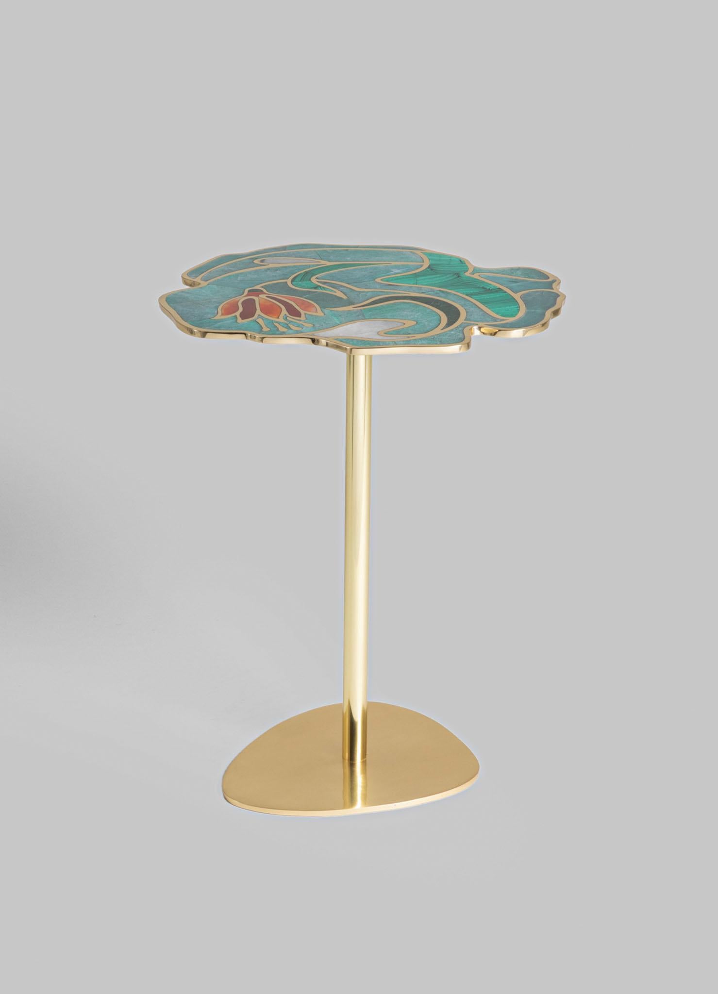 Blossom Side Table Small in Brass & Semi Precious Stone, Viya by Vikram

Boundless, vibrant, and imagined into existence, an Indian garden is summoned to the table. Here, the invited guests release singular scents of jasmine, lilac, and lotus