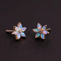 Blossom Stud Earrings Australian Solid Opal 14K Yellow Gold