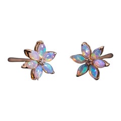 Blossom Stud Earrings Australian Solid Opal 14K Yellow Gold