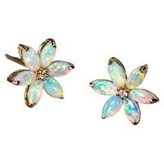 Blossom Stud Earrings Australian Solid Opal 14K Yellow Gold