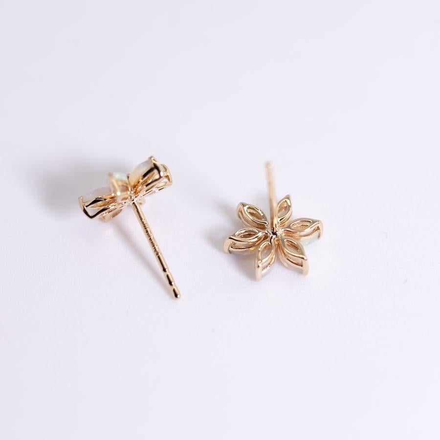 Blossom Stud Earrings Solid Opal 14K Gold Diamond Accents In New Condition For Sale In Suwanee, GA