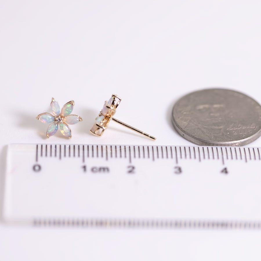 Women's or Men's Blossom Stud Earrings Solid Opal 14K Gold Diamond Accents For Sale