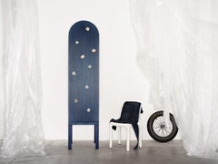 Blossom, Tall Blue Storage Cabinet, Hand Made Ceramic Inserts, Limited Edition